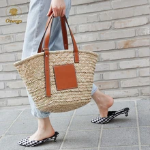 Брендовая соломенная сумка Oswego, Большая вместительная Плетеная соломенная сумка, летняя дорожная сумка для покупок в богемном стиле из ротанга, Пляжная женская сумка