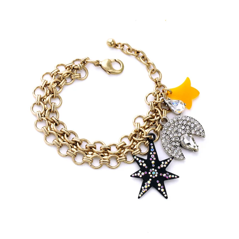 

Chunky Multichain Bracelet 2015 New Fashion Trending Jewelry Star Moon Crystal Pendant Bracelet For Party