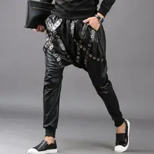 Зимние мотоциклетные мужские кожаные штаны в стиле панк, Мужские штаны-шаровары, Мужские штаны, мужские черные брюки-карго