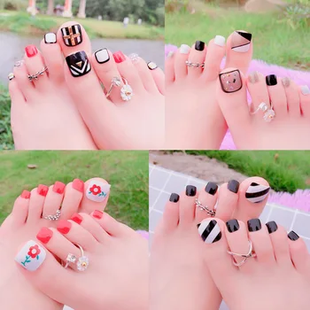 

2018 NEW 24 Pcs/Set False Toe Nail Tips With Glue Women Fake Toenails Full Cover for Nail Art Decoration