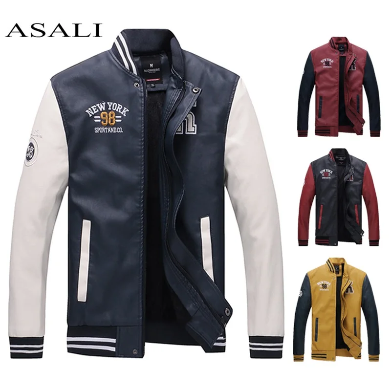 Prix Vestes hommes col montant Pu cuir manteaux polaire pilote veste hombre épaisse fausse fourrure Zipper collège luxe jaqueta de masculina