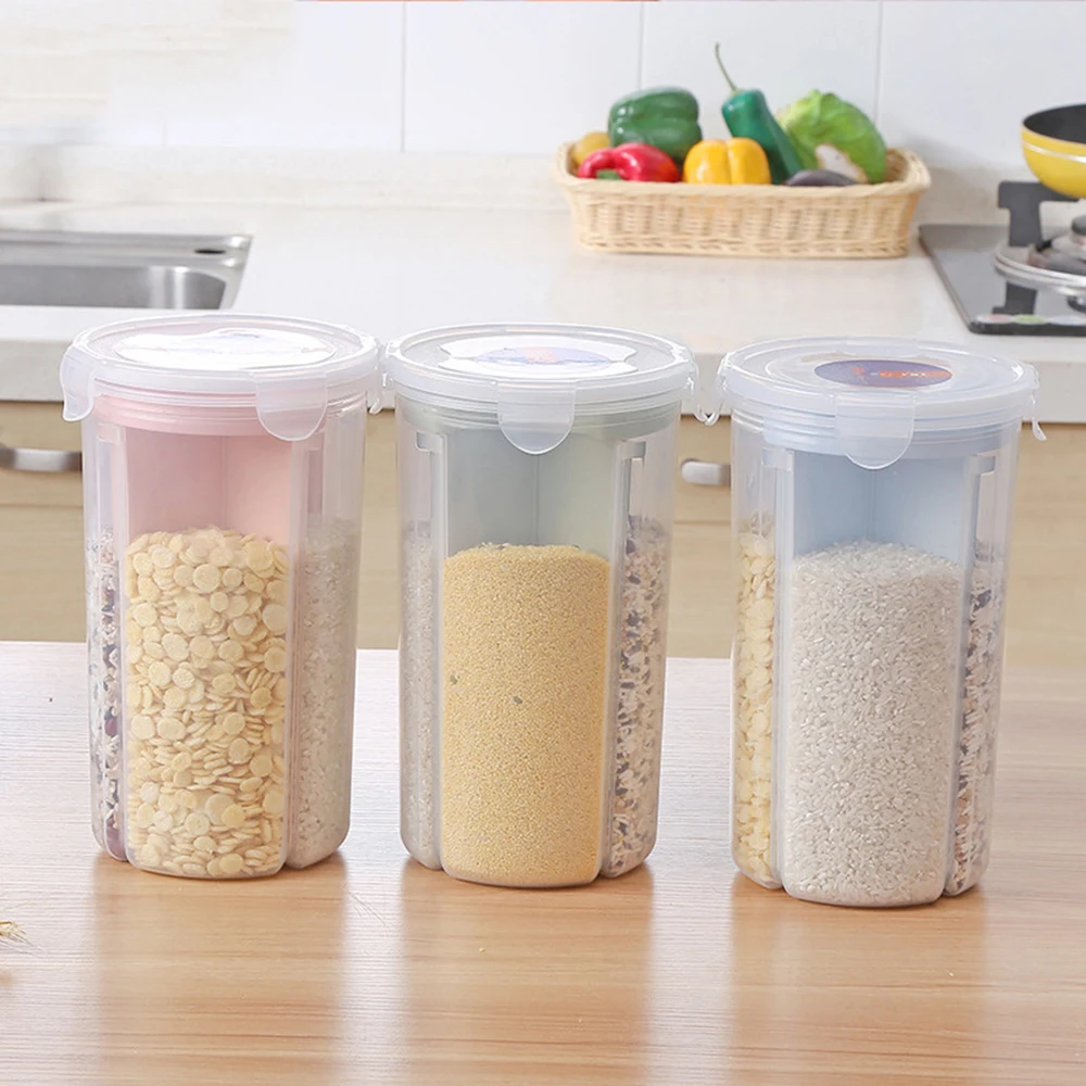 4 Girds Kitchen Storage Tanks Transparent Sealed Grains Storage Bottles