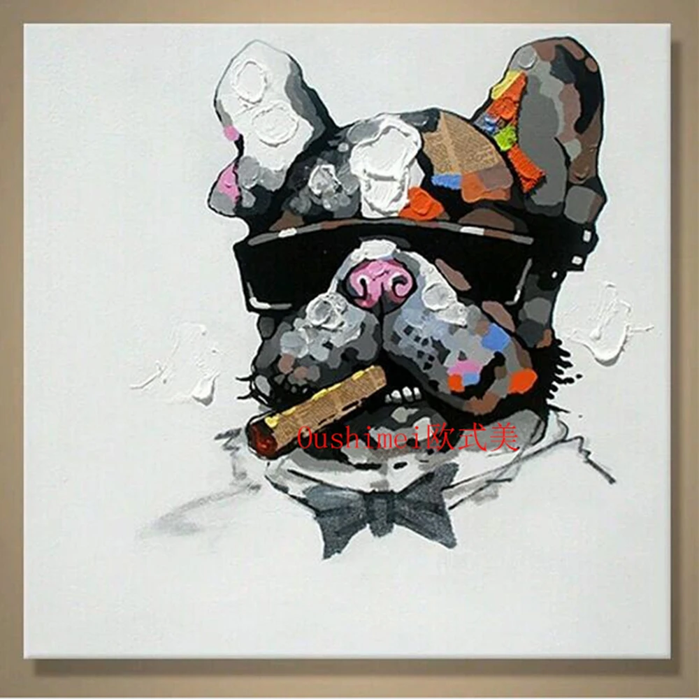 Tangan Dicat Kartun Hewan Seni Lukisan Modern Topi Anjing Peliharaan