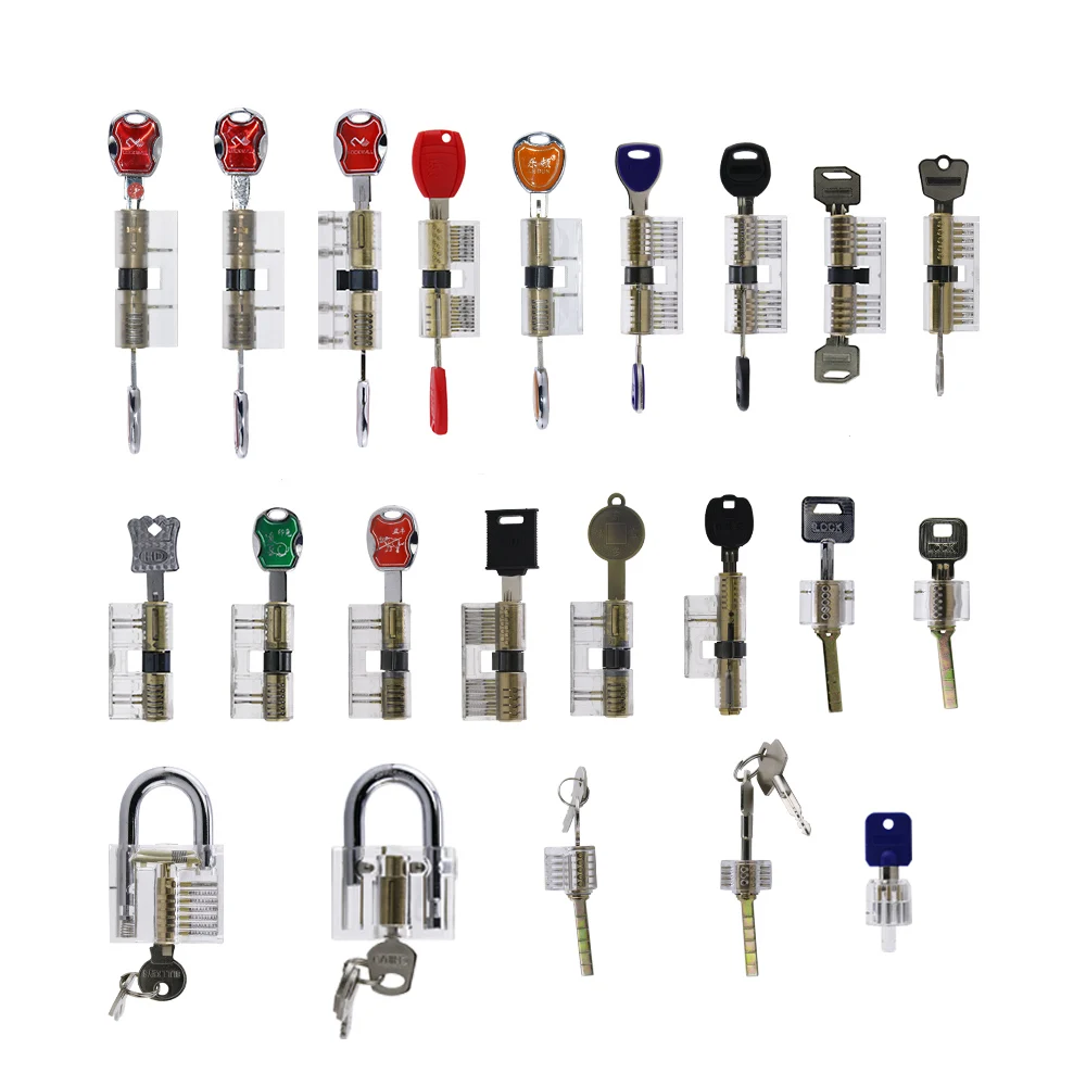 

2019New Arrival! Super Locksmith Practicing Training Skill Full Set 22 PCS Transparent Lock for +9pcs Locksmith Tool set as GIFT