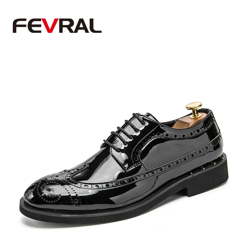 

FEVRAL 2019 Newest Men Business Shoes Formal Office Wedding Shoes for Men High Quality Lace Up Patent Leather Men Dress Shoes