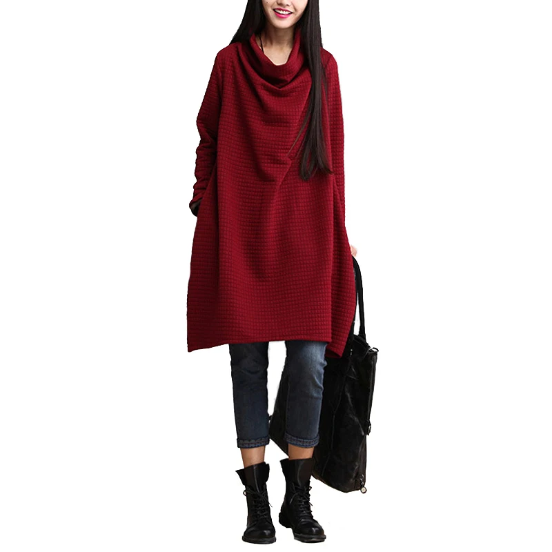 

Johnature Spring Dress Women 2019 New Casual Long Sleeve Knitted Cotton Thick Plus Size Women Clothes A-Line Brief Solid Dresses
