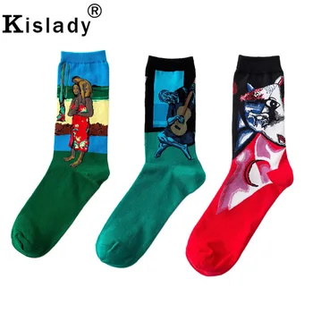 

2018 Autumn Winter Men's Cotton Tube Socks High Thigh Vintage Cotton Funny Socks Harajuku Bull Head Guitar Hipster Crazy Socks