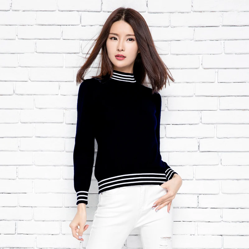 

Women Sweater and Pullover Cashmere Wool Knitted Knitwear Hot Sale Winter New Fashion Jumpers Ladies Striped Woolen Clothes Tops