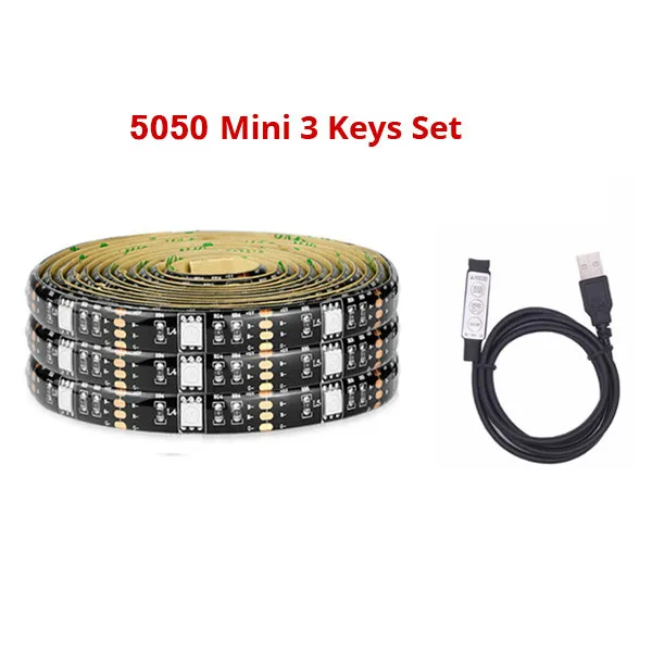 5V USB Светодиодная лента 5050 RGB ТВ фоновое освещение с 17Key/Mini 3Key/24Key/44Key контроллер 50 см/1 м/2 м/3 м/4 м/5 м набор - Испускаемый цвет: RGB Mini 3Key Remote