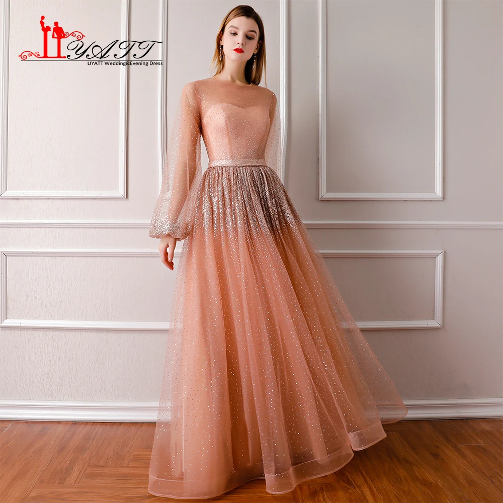 LIYATT 2018 New Collection Arrival Dusty Pink Shinny Vintage Arabic Princess Long Sleeves Formal Evening Prom Dress Women Gowns | Свадьбы и