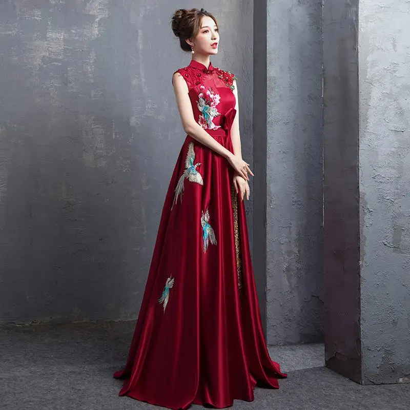 Женское вечернее платье, летнее, винтажное, воротник-стойка, Qipao, Цветочный, элегантное, китайское, свадебное, Cheongsam Vestidos - Цвет: Color 1