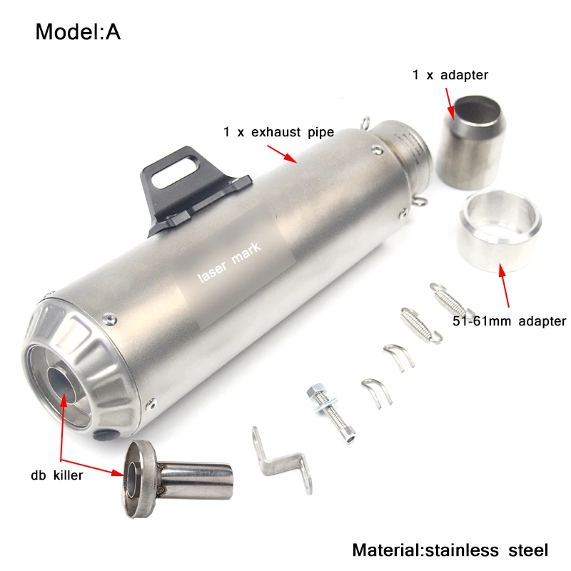 Выхлопная труба глушителя с DB Killer модифицированный шлейф система глушителя из нержавеющей стали для мотоцикла 51 мм 60,5 мм - Цвет: A