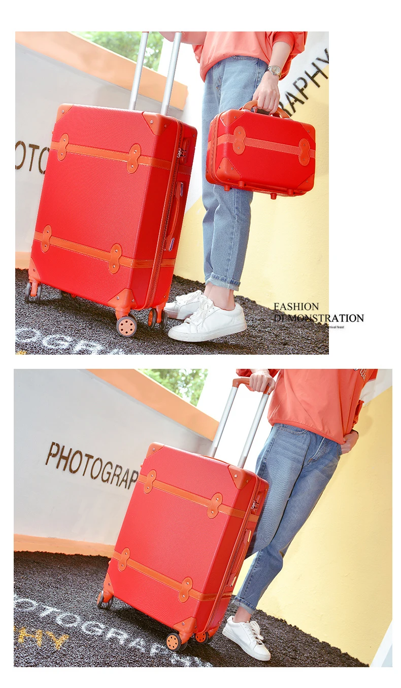 Классический ретро сумки на колёсиках с косметичка для женщин Путешествия вести чемодан тележка чемодан Спиннер 2" 22" 2" 26 дюймов