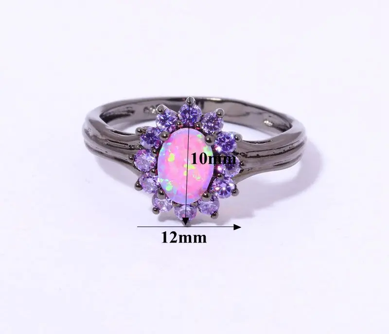 CiNily Created Pink Fire Opal Purple Zircon Black Gold Color Wholesale for Women Jewelry Ring Size 6 7 8 OJ8111