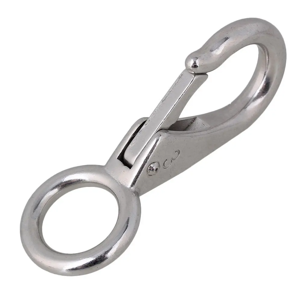

96.5mm Silver 304 Stainless Steel 3# Carabiner Secure Lock Boat Clip Hook Fixed Eye Hook Link
