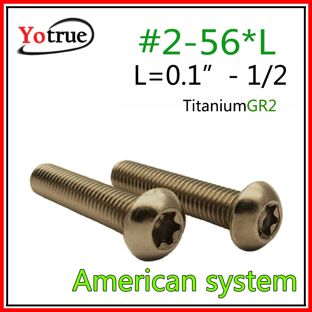 50 шт./партия#2-56*0,"~ 1/2" Чистая титановая головка для сковороды торкс паз винт тип "звезда" Полукруглый винт GR2 Американская система