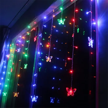 

Holiday LED Decoration 220V 3.5M 120Leds 20pcs Butterfly LED Curtain String Fairy Curtain Garlands For Xmas Wedding Party