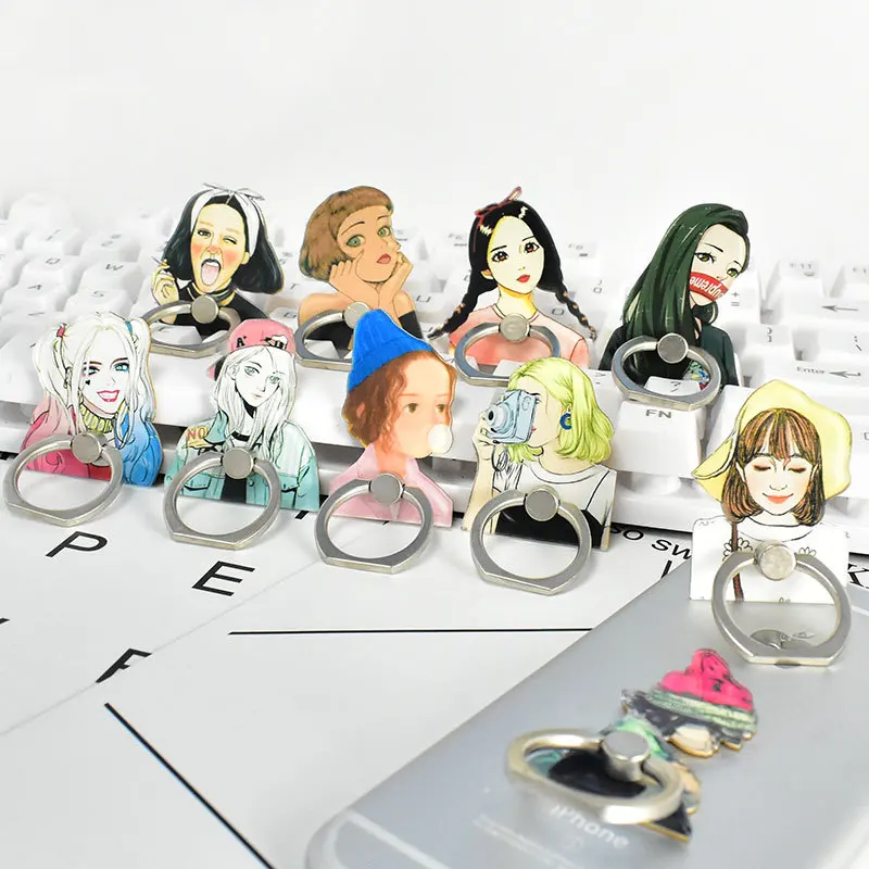 

Lazy Smart Phone Holder Accessories Cartoon Girl Finger Ring Mobile Phone Desktop Car Stand Finger Holder For Xiaomi Sockets New