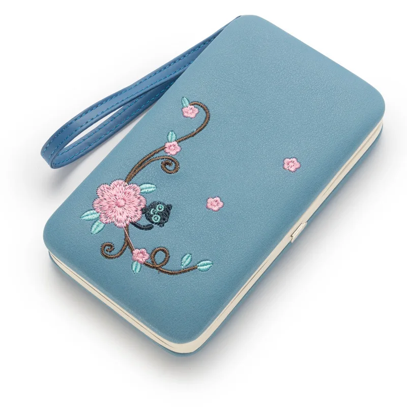 

DUDINI Korean Women Money Wallets Embroidery Ladies Clutch Mobile Phone Bag Wallet Long Multifunctional Card Holder Coin Purse