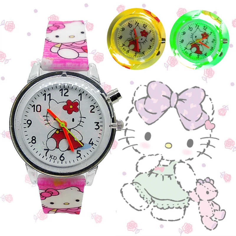 Мигающий свет hello kitty KT Cat Детские часы для детей Девочки Мальчики студенческие часы красочные вспышки светящийся ремень Детские часы