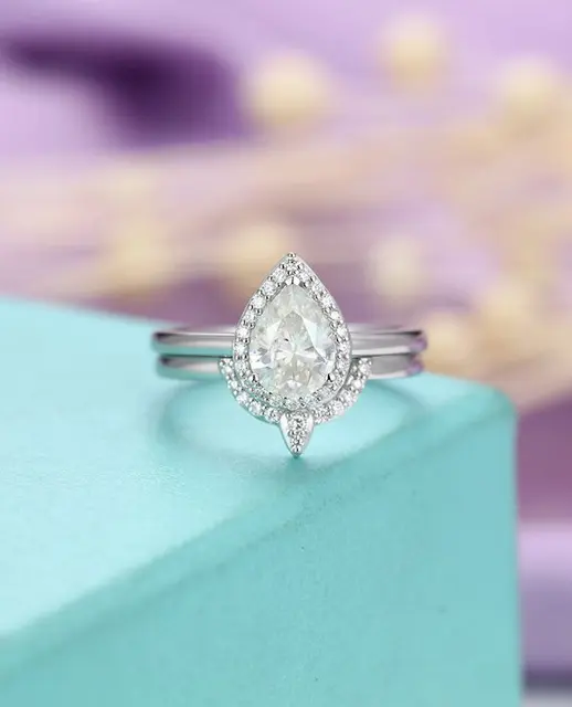 Myray Pear Shape Moissanite Wedding Ring Set Diamond Engagement Myray Pear Shape Moissanite Wedding Ring Set Diamond Engagement 14k White Gold Bridal Sets Women