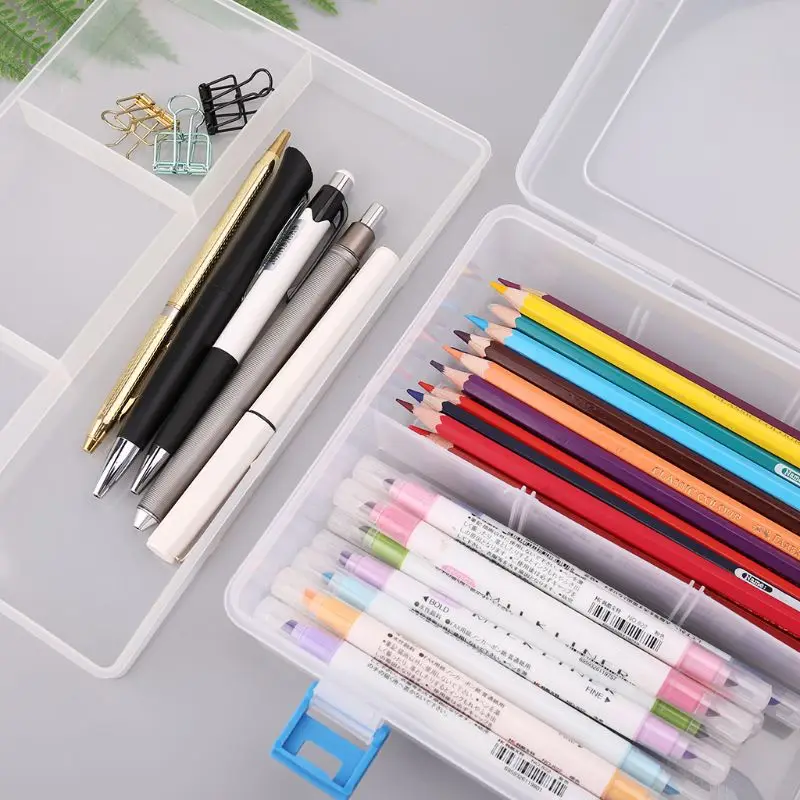 Double Layer Pencil Case Transparent Plastic Pen Storage Box Stationery School Office Supplies Kids Gift