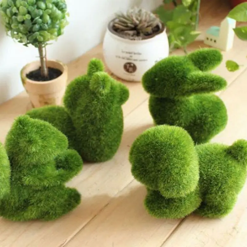 

Home Lovely Animal Shape Simulation Green Grass Ornaments Emulational Green Plant Bonsai Grass Animal Decoration For Garden