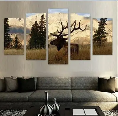 

Large Framed Elk Mountains Wildlife Nature Decor canvas decoration 5 pieces