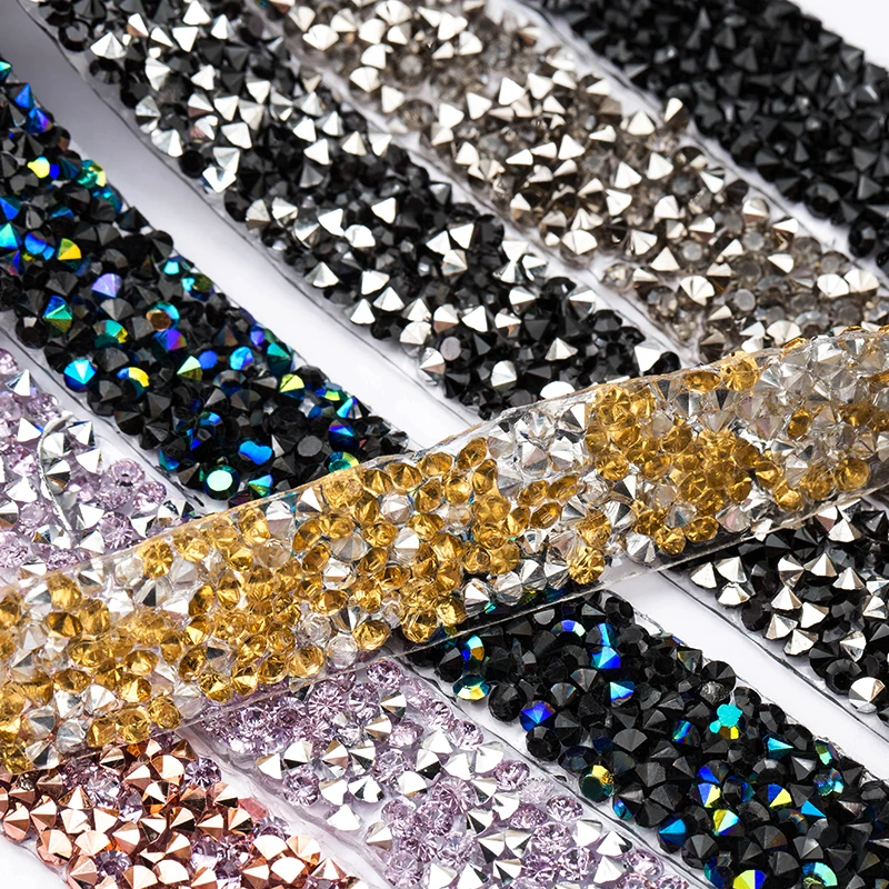 

QIAO 1yard/roll 1.5cm Fashion Rhinestone Tape Trim Resin Crystal Decoration Trimming For DIY Shoes Banding Garment Hat Shiny