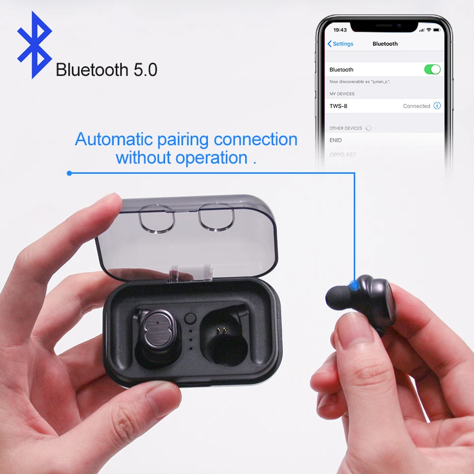 Wireless Headphone Bluetooth 5.0 Earbuds Touch Control True Earphone Mini Waterproof Earphones with Charging Box for Smart Phone