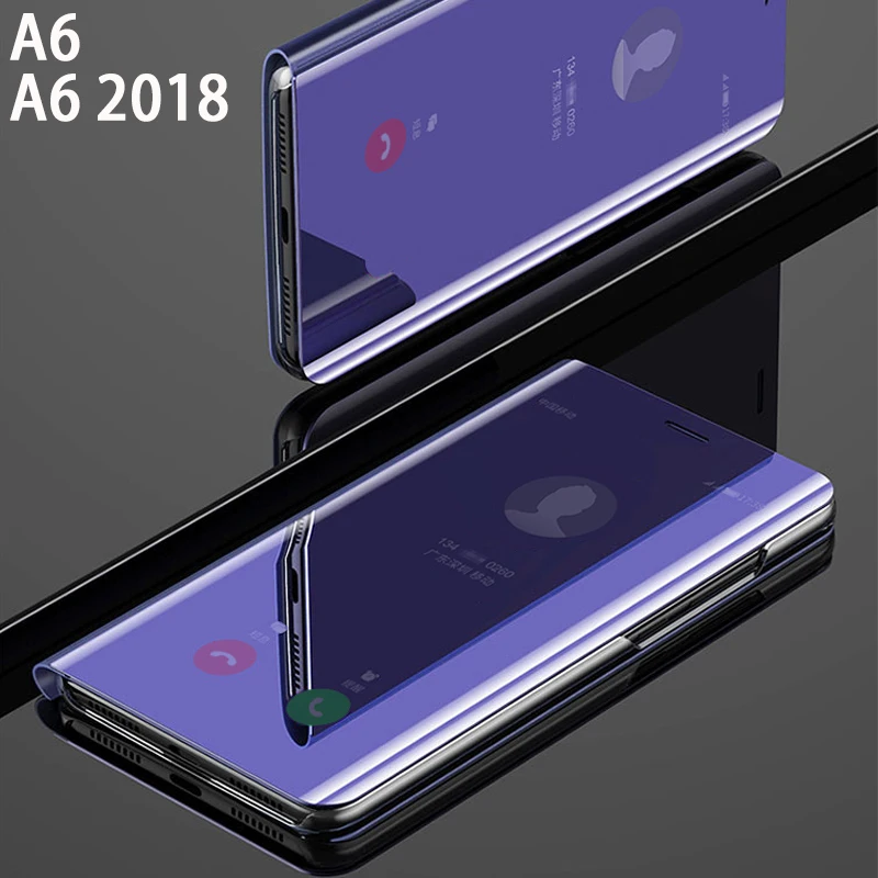 Flip Smart Mirror Phone Cover case For Samsung galaxy A6 Plus 2018 A 6 A6Plus Hard Leather Clear View Rose Gold Back Cases | Мобильные