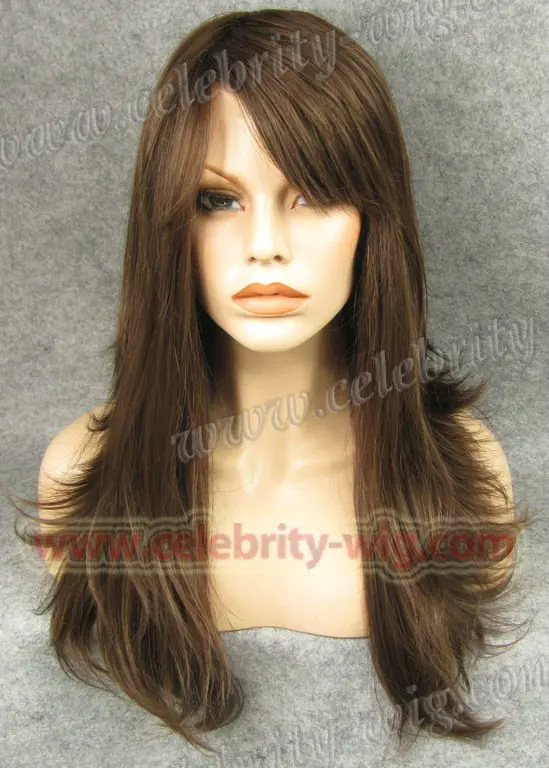 

N10-6/8 Brown Long Flip Straight Synthetic Lace Front Wig Reese Whiterspoon Wig