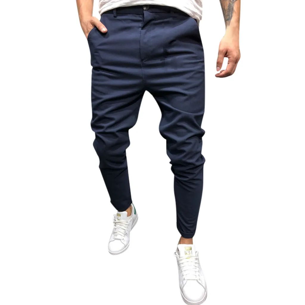 Pantalones hombre модная мужская тонкая чистая цветная повязка повседневные смарт-брюки на шнурке erkek pantolon