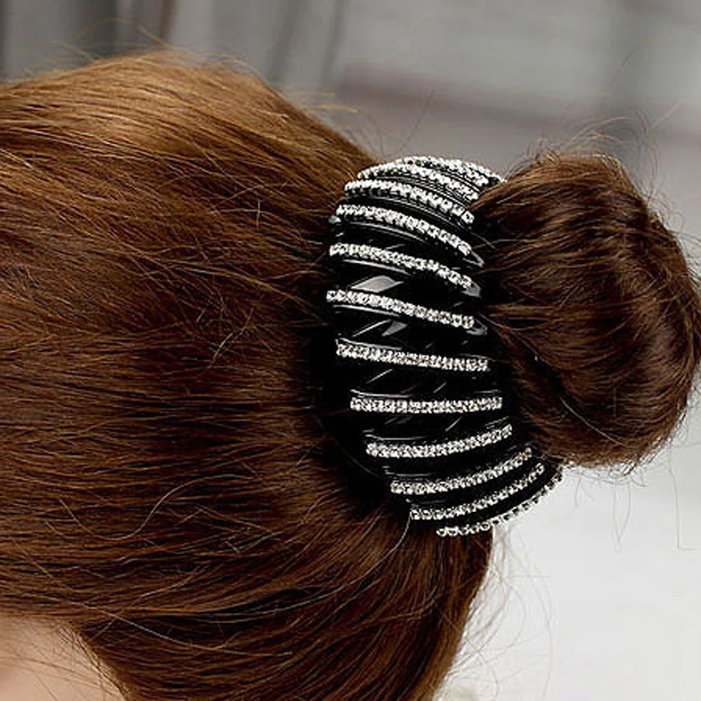 Elegant Lady Plastic Full Crystal Hair Updo Clip Bun Maker Wedding