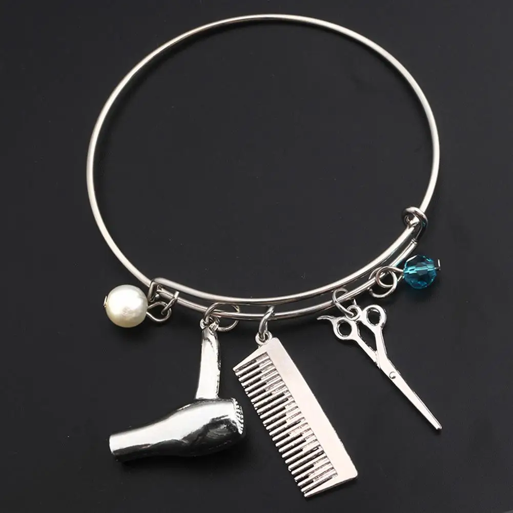 Women Fashion Hair Dryer Scissors Comb Charms Bangle Bracelet Creative Jewelry Gift | Украшения и аксессуары