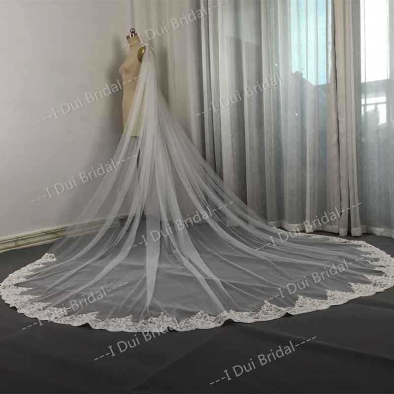 Bridal Scarf Wedding Shawl Lace 3 Meter Long Crystal Beaded Lace Cape Cloak
