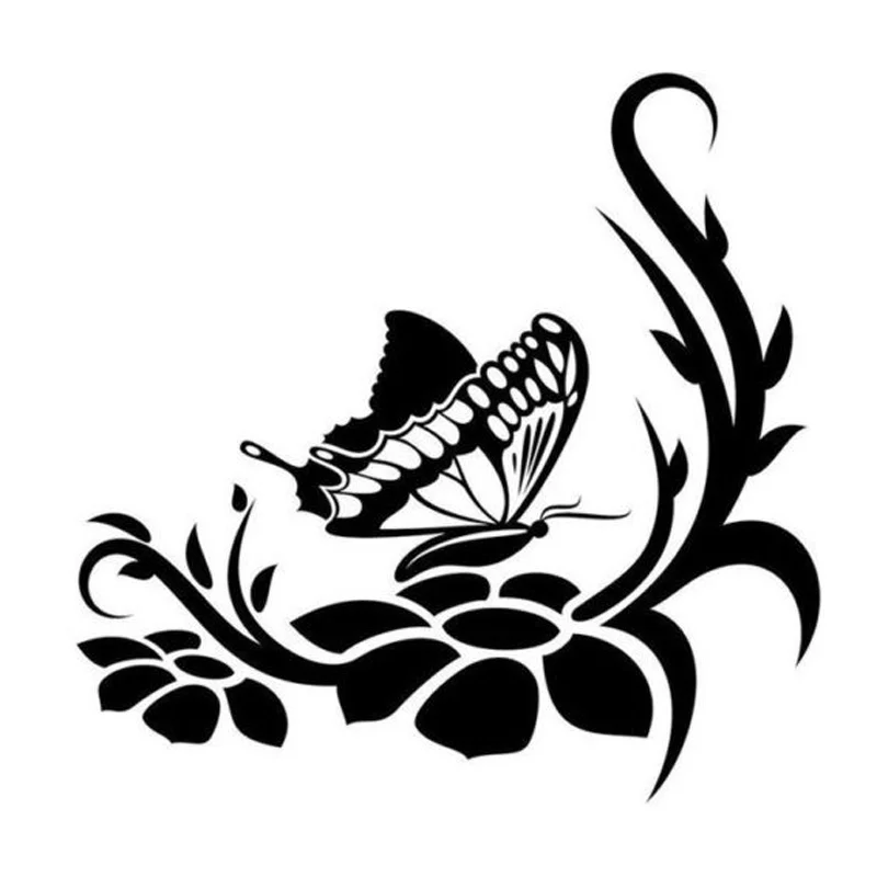 15.2*15CM Beautiful Butterfly Flower Car Sticker Stylish Motorcycle Vinyl Decals Black/Silver S7