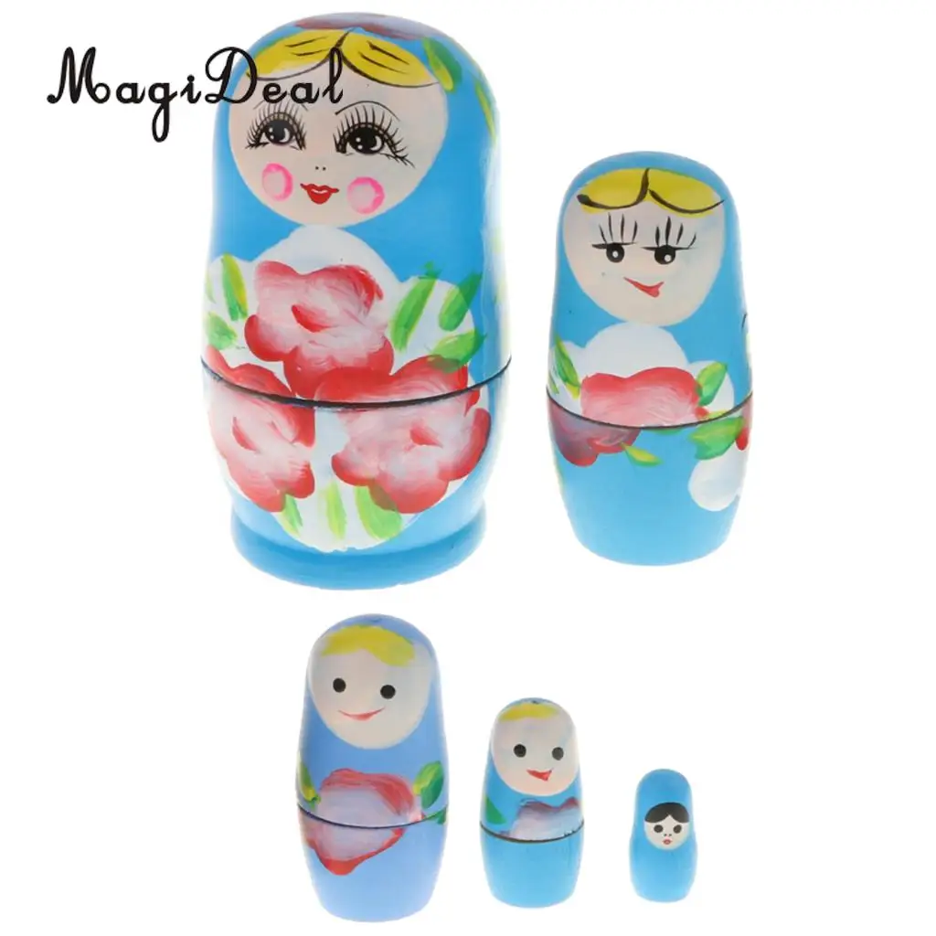 5PCS Wooden Russian Nesting Dolls Matryoshka Stacking Nested Dolls Toys Christmas Gifts Home Decoration for DIY Hand Painted