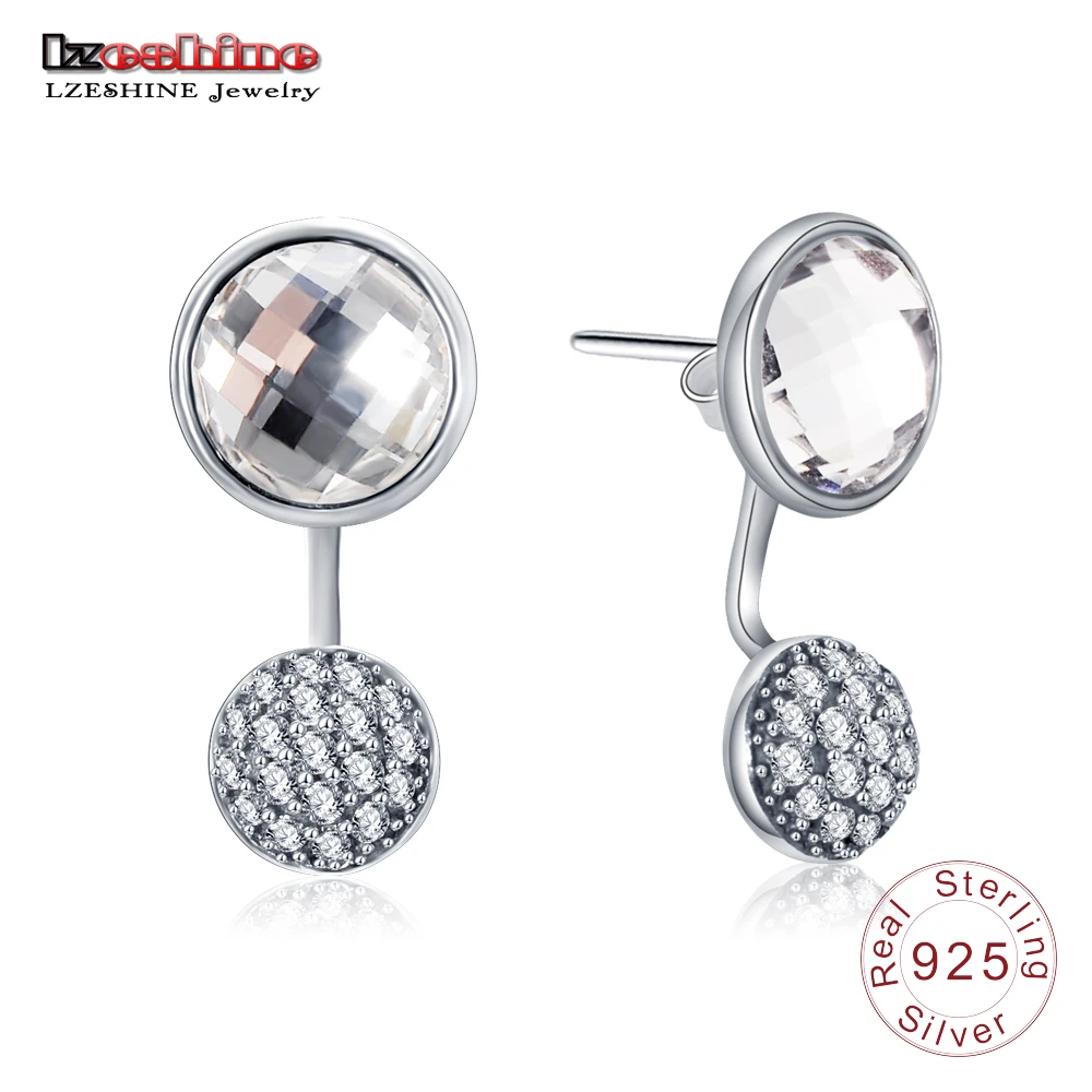

LZESHINE 925 Sterling Silver Jewelry Women Crsytal Earrings Stud Vintage European Earrings Wedding Jewelry PSER0061-B