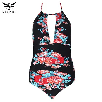 

NAKIAEOI One Piece Swimsuit Plus Size Swimwear Women Swimsuit 2019 Summer Large Beach Vintage Retro Bathing Suits Swim Wear XXL