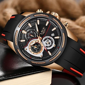

2019 New LIGE Silicone Strap Men Watches Fashion Top Brand luxury Business Leather Quartz Watch Men Casual Waterproof Date Clock