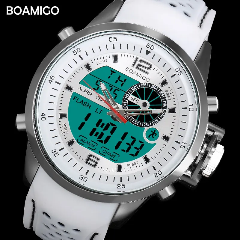Prix pour Boamigo marque hommes sport montres double temps montre numérique en caoutchouc analogique montre à quartz blanc chronographe montres reloj hombre Prix pour Boamigo marque hommes sport montres double temps montre numérique en caoutchouc analogique montre à quartz blanc chronographe montres reloj hombre
