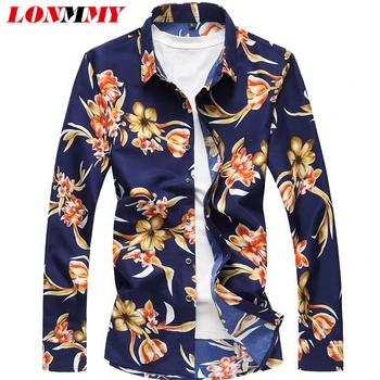 

LONMMY M-7XL Floral shirt men Long sleeves blouse flower design Fashion Casual Imported clothing mens dress shirts 2018 Autumn