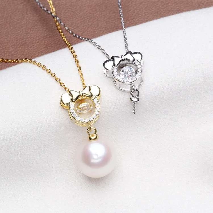 S925 Sterling Silver Pearl Pendant Holder Lovely Design Women DIY Pearl