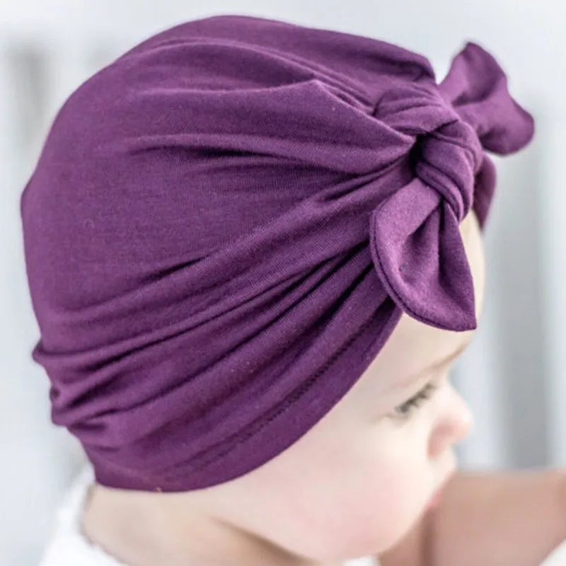 Solid Girls Hats Cotton Infant Caps Elastic Boys Beanies Rabbit Ear Headwear Hot Knot Toddler Hat 0-6 Months Baby Accessories (11)