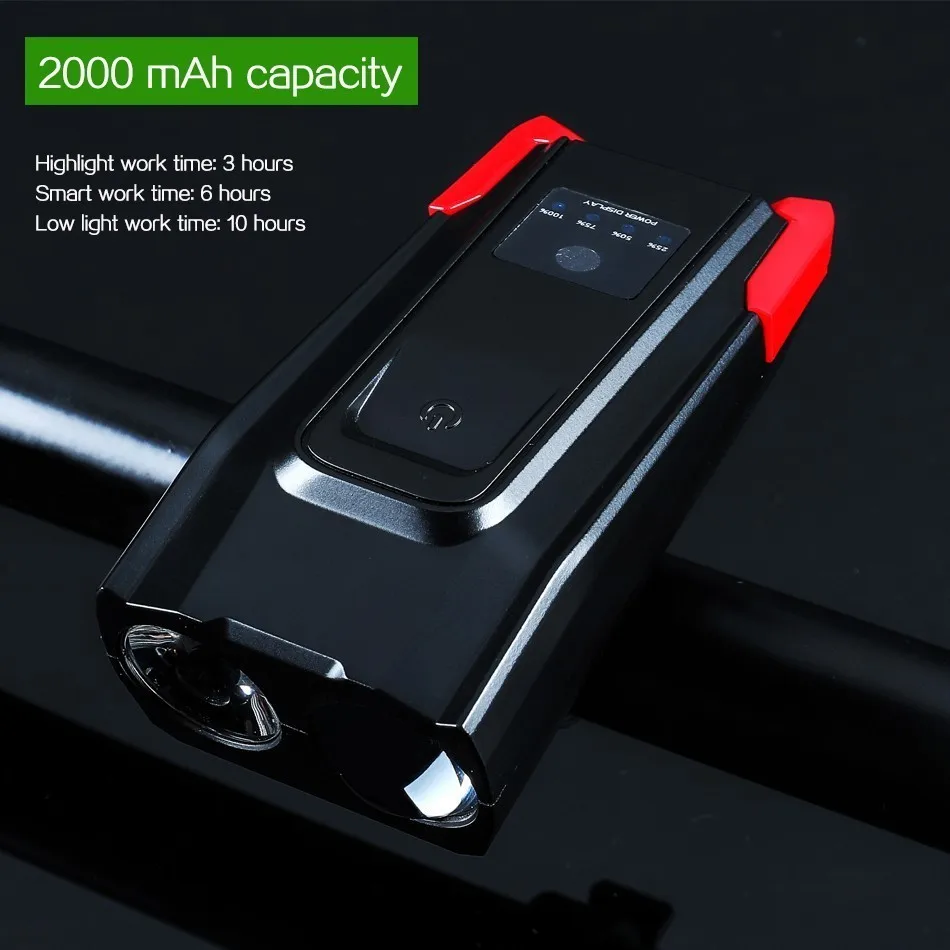 2000 mAh Red Стоящий умный велосипедный передний светильник с функцией зондирования, Интеллектуальный светильник-вспышка для велосипеда, аксессуары с динамиком, зарядка через usb, велосипедная лампа - Цвет: 2000 mAh Red