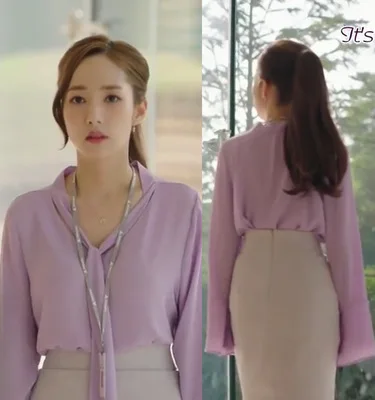 

4sizes Office Lady Purple shirt blouse Ribbon why secretary Kim Same Smile Kim Pregnant Maternity woman TV Korean Drama Chiffon