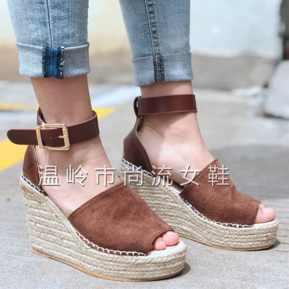 

SLHJC Women Summer Wedges Heel Sandals Peep Toe Ultra High Hemp Heels Platform Pumps Shoes Plus Size Fashion Lady Holiday Shoes