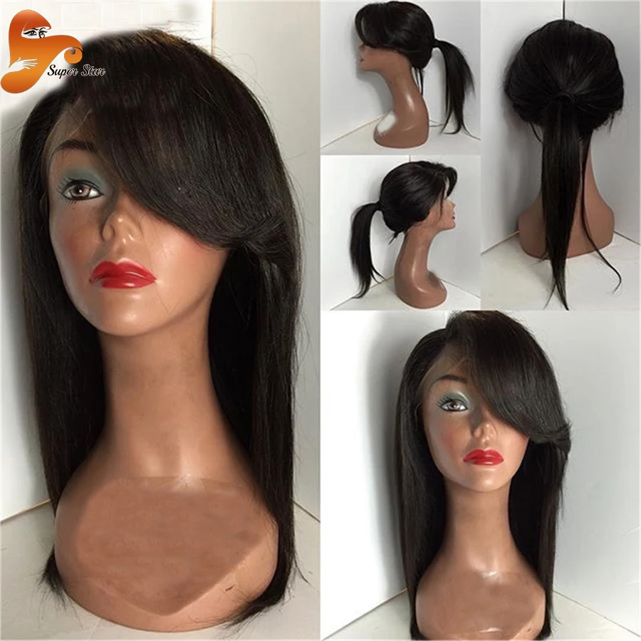 High Ponytail Straight Glueless Lace Front Wigs With Bangs Full Lace