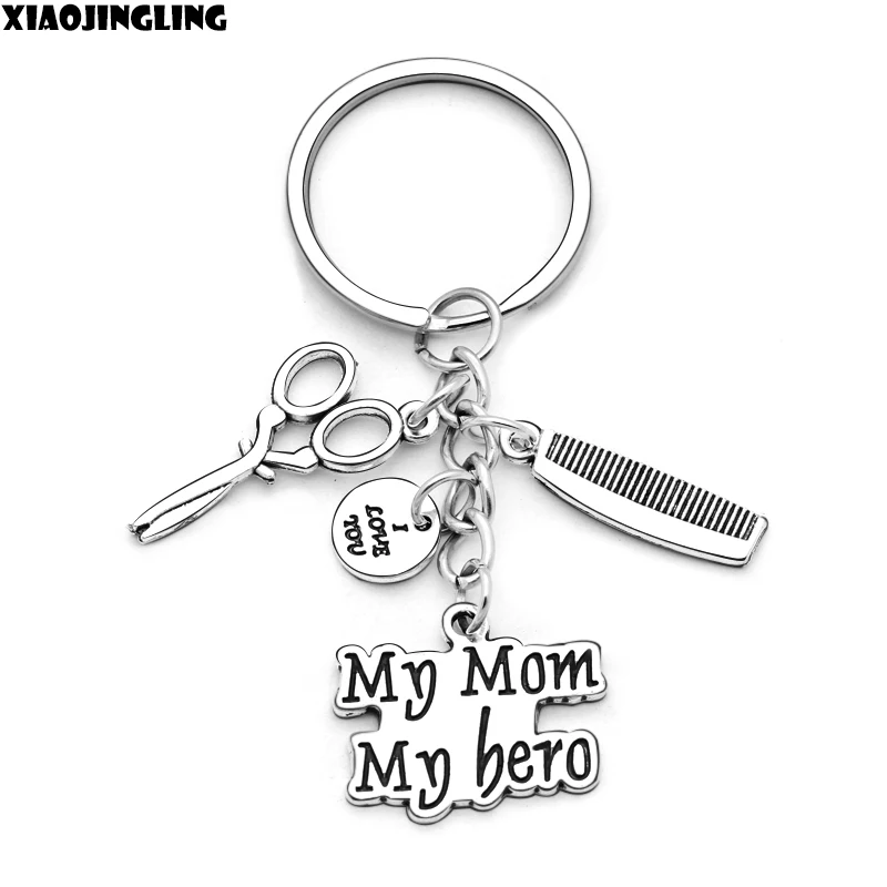 

XIAOJINGLING My Mom My Hero I Love You Scissors Comb Hairdressing Tools Keychain Mother's Day Gifts Mom Mum Mama Keyring Jewelry